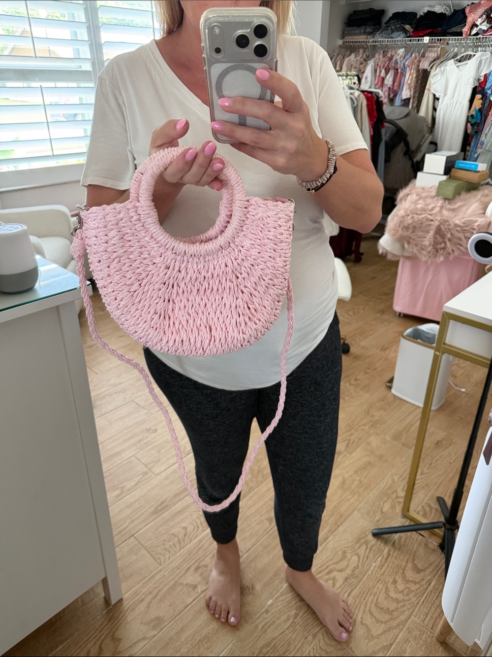 Pink Straw Tote Bag
